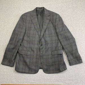 Enzo Tovare Blazer Men’s 44R Brit Jacket Grey‎ Blue Plaid Polyester Wool Blend